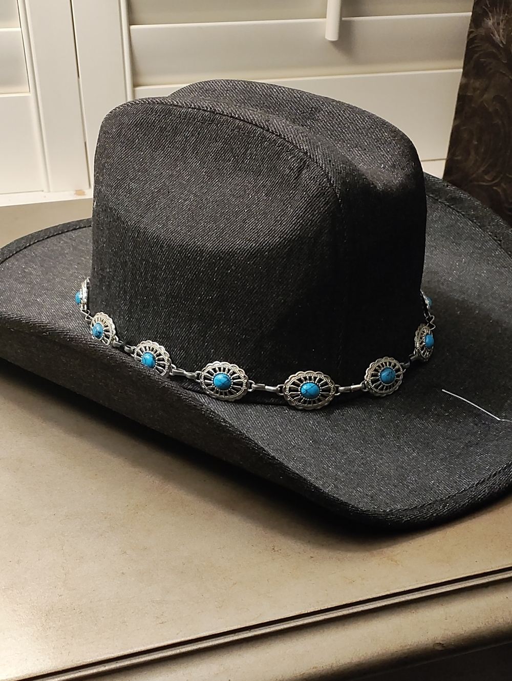 Blue Denim Women's Western Hat with Turquoise Concho Band NEW without Tags